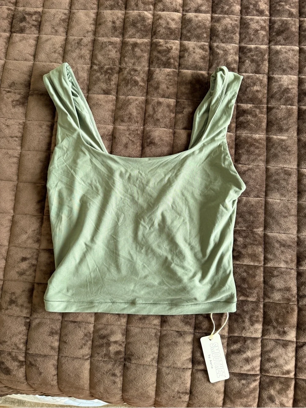aerie Smoothez Olive Square-Neck Crop Tank - Picture 2 of 2